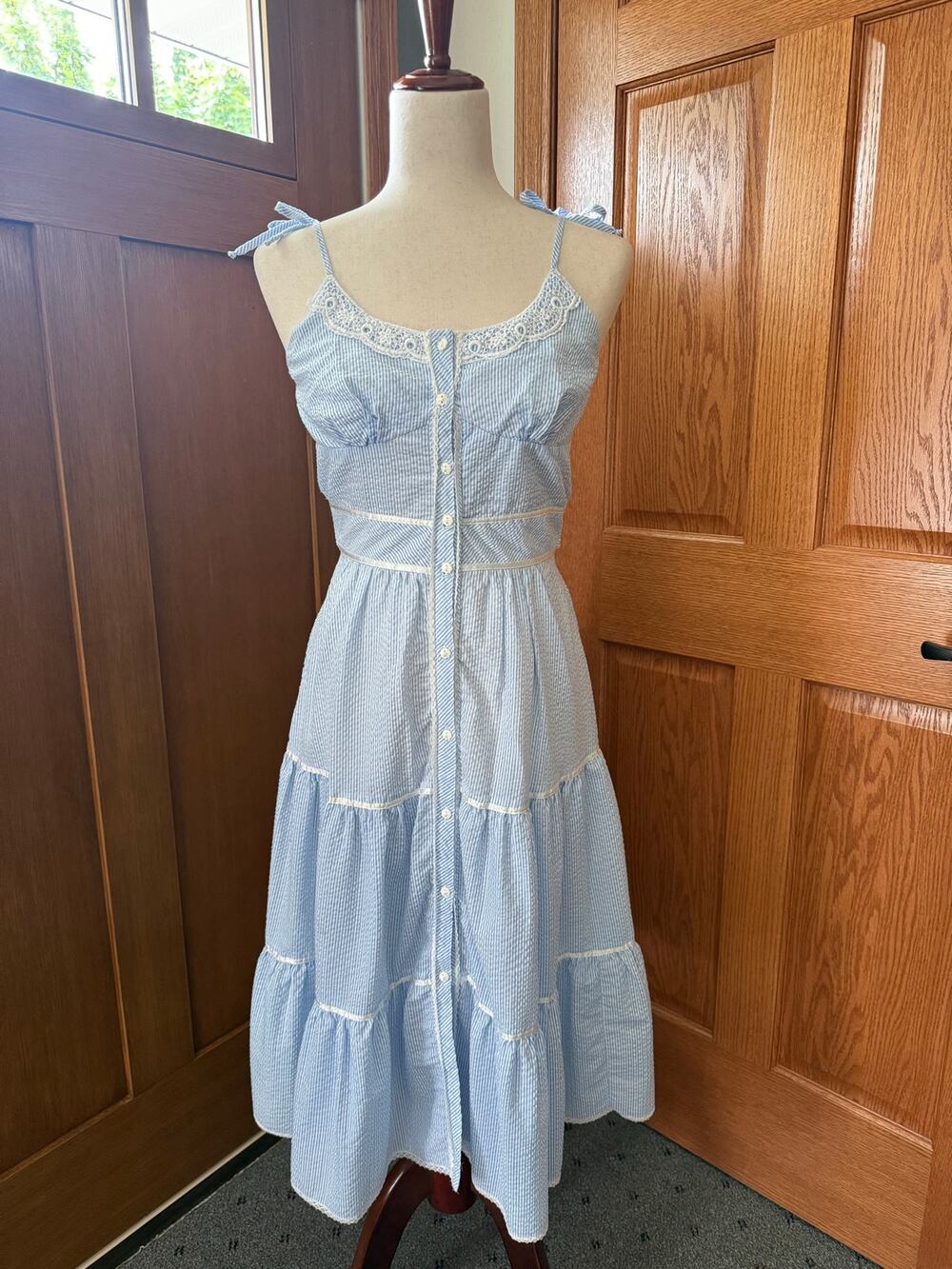 Vintage Candi Jones Seersucker Romantic Pairie Dress Small